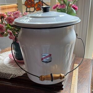 White Enamelware Storage Pot with Lid
